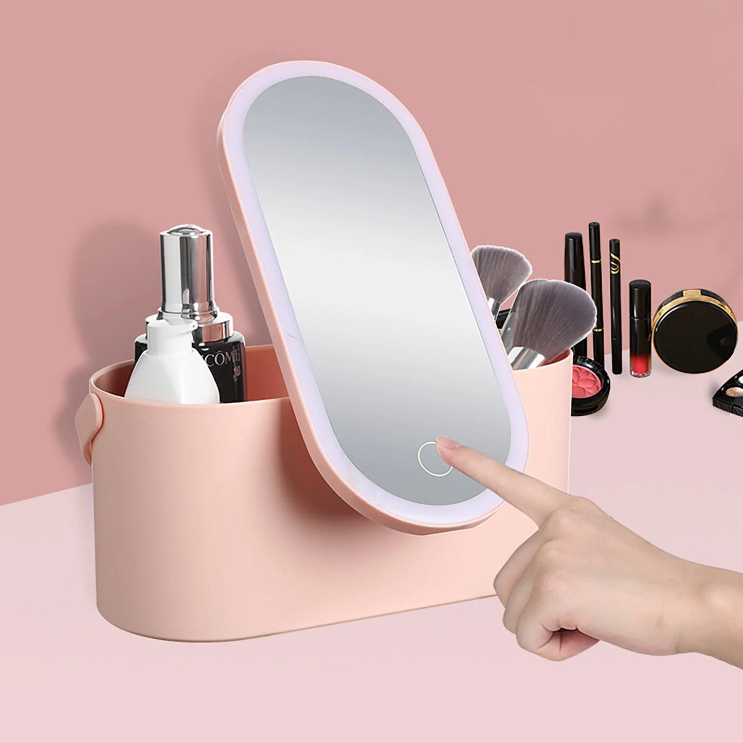 Portable Makeup Box with Lighted Mirror – Travel Cosmetic Organizer Case